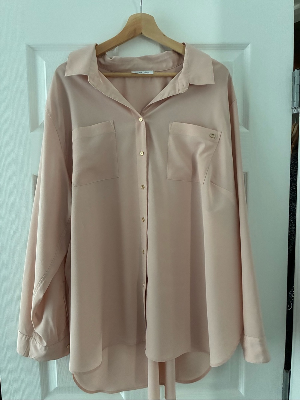 Calvin Klein Blush Pink Satin Button-Down Shirt